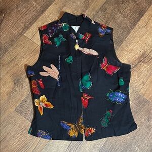 Sleeveless Black Butterfly & Beetle Print Shell Top